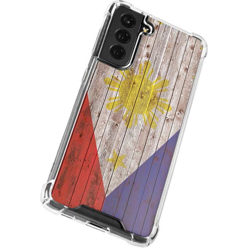 Philippines Flag Dark Wood Galaxy S21 FE Clear Case